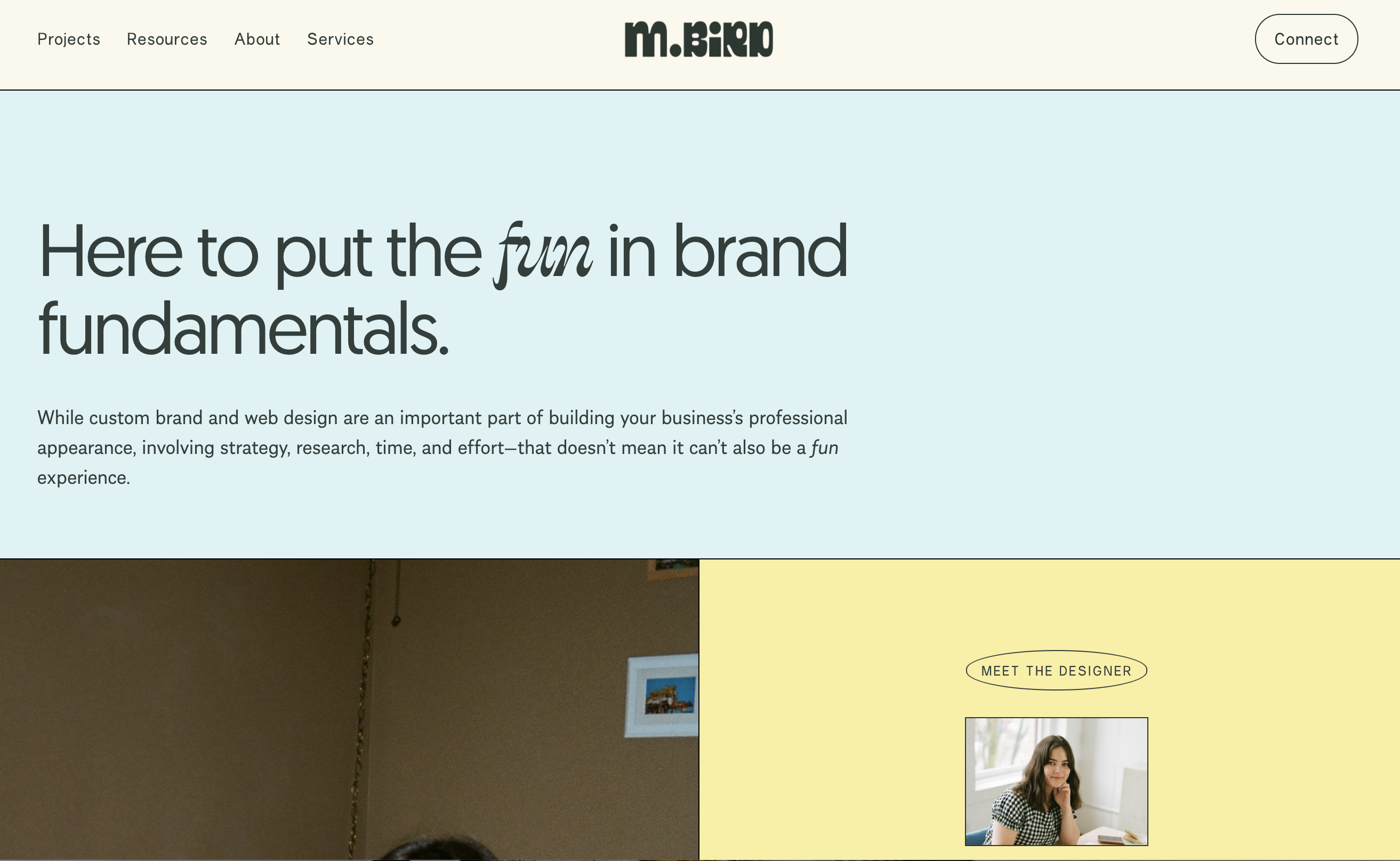 m.bird about page headline example